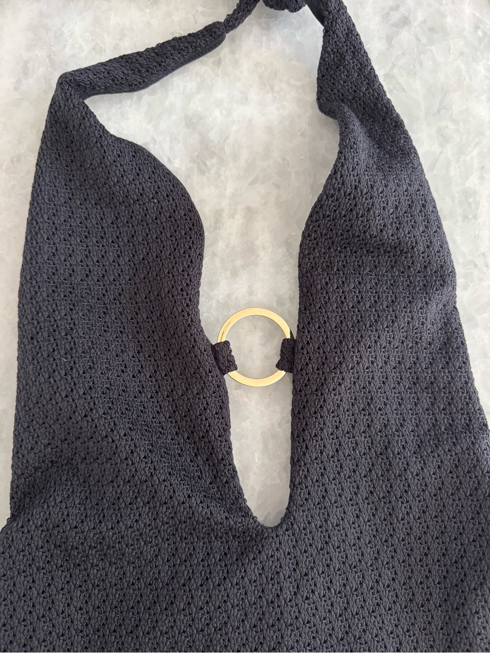 NOT FOR SALE: Abercrombie & Fitch Black Halter One-Piece Swimsuit with Gold Ring